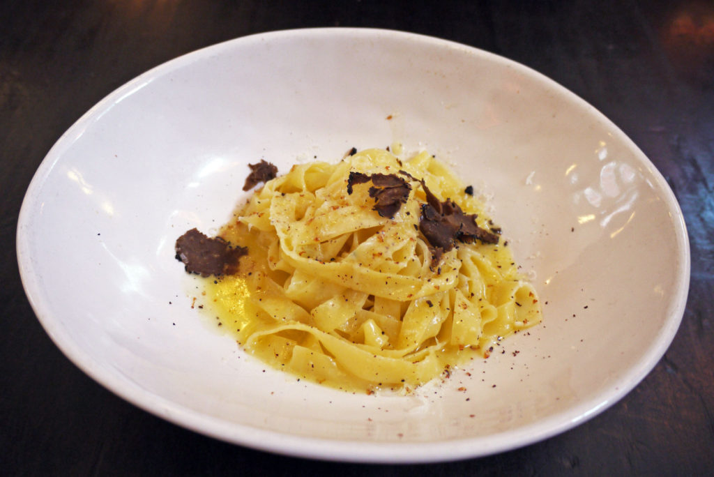 Truffle tagliatelle: Handmade pasta served in a black truffle butter with aged Parmesan, nutmeg & shaved black truffle