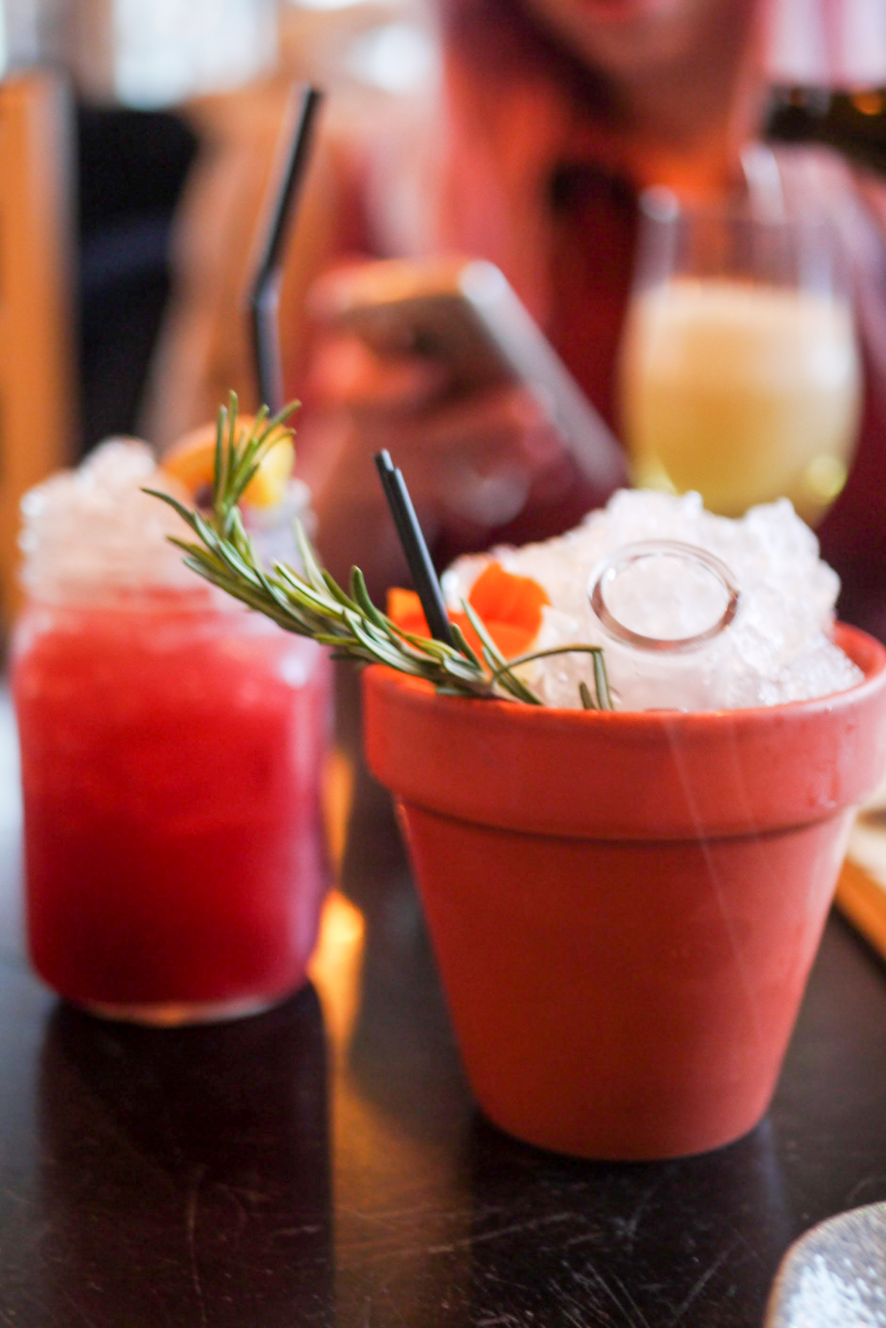 Botanist raspberry, grape and elderflower cooler (£4.50) and the peach and apple pot (£7.50)